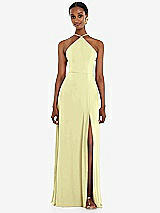 Front View Thumbnail - Butter Yellow Diamond Halter Maxi Dress with Adjustable Straps