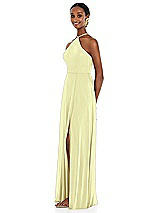 Side View Thumbnail - Butter Yellow Diamond Halter Maxi Dress with Adjustable Straps