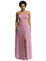 Alt View 1 Thumbnail - Dusty Pink Diamond Halter Maxi Dress with Adjustable Straps