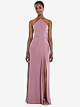 Front View Thumbnail - Dusty Pink Diamond Halter Maxi Dress with Adjustable Straps