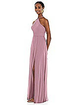 Side View Thumbnail - Dusty Pink Diamond Halter Maxi Dress with Adjustable Straps