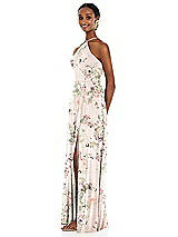 Side View Thumbnail - Blush Garden Diamond Halter Maxi Dress with Adjustable Straps