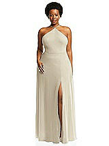 Alt View 1 Thumbnail - Champagne Diamond Halter Maxi Dress with Adjustable Straps