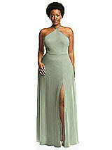 Alt View 1 Thumbnail - Sage Diamond Halter Maxi Dress with Adjustable Straps