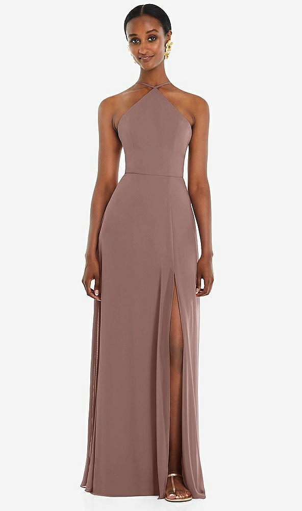 Front View - Sienna Diamond Halter Maxi Dress with Adjustable Straps