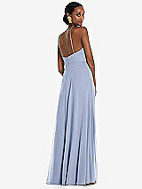 Rear View Thumbnail - Sky Blue Diamond Halter Maxi Dress with Adjustable Straps