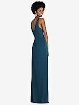 Alt View 3 Thumbnail - Atlantic Blue Faux Wrap Whisper Satin Maxi Dress with Draped Tulip Skirt