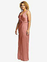 Side View Thumbnail - Desert Rose Faux Wrap Whisper Satin Maxi Dress with Draped Tulip Skirt