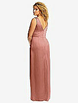 Rear View Thumbnail - Desert Rose Faux Wrap Whisper Satin Maxi Dress with Draped Tulip Skirt