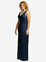 Side View Thumbnail - Midnight Navy Faux Wrap Whisper Satin Maxi Dress with Draped Tulip Skirt