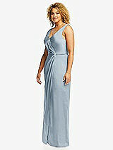 Side View Thumbnail - Mist Faux Wrap Whisper Satin Maxi Dress with Draped Tulip Skirt