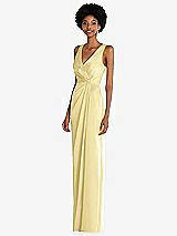 Alt View 2 Thumbnail - Pale Yellow Faux Wrap Whisper Satin Maxi Dress with Draped Tulip Skirt