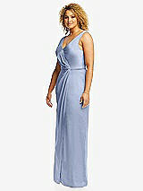 Side View Thumbnail - Sky Blue Faux Wrap Whisper Satin Maxi Dress with Draped Tulip Skirt