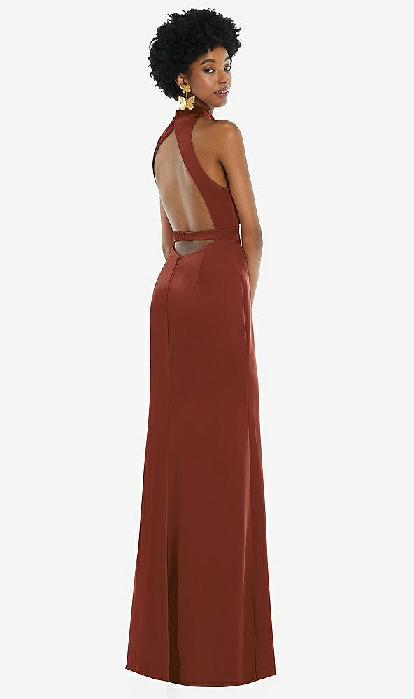 Front View - Auburn Moon High Neck Backless Maxi Dress with Slim Belt