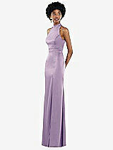 Side View Thumbnail - Pale Purple High Neck Backless Maxi Dress with Slim Belt