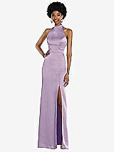 Rear View Thumbnail - Pale Purple High Neck Backless Maxi Dress with Slim Belt