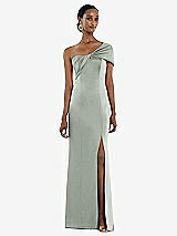 Front View Thumbnail - Willow Green Twist Cuff One-Shoulder Princess Line Trumpet Gown