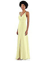 Side View Thumbnail - Butter Yellow Faux Wrap Criss Cross Back Maxi Dress with Adjustable Straps