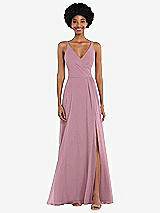 Front View Thumbnail - Dusty Pink Faux Wrap Criss Cross Back Maxi Dress with Adjustable Straps