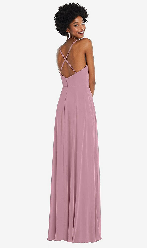 Back View - Dusty Pink Faux Wrap Criss Cross Back Maxi Dress with Adjustable Straps