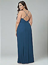 Alt View 2 Thumbnail - Dusk Blue Faux Wrap Criss Cross Back Maxi Dress with Adjustable Straps