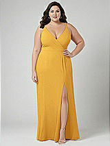 Alt View 1 Thumbnail - NYC Yellow Faux Wrap Criss Cross Back Maxi Dress with Adjustable Straps