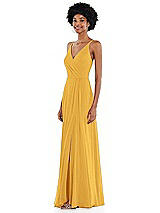 Side View Thumbnail - NYC Yellow Faux Wrap Criss Cross Back Maxi Dress with Adjustable Straps