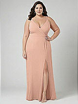 Alt View 1 Thumbnail - Pale Peach Faux Wrap Criss Cross Back Maxi Dress with Adjustable Straps