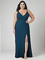 Alt View 1 Thumbnail - Atlantic Blue Faux Wrap Criss Cross Back Maxi Dress with Adjustable Straps