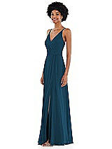 Side View Thumbnail - Atlantic Blue Faux Wrap Criss Cross Back Maxi Dress with Adjustable Straps