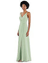 Side View Thumbnail - Celadon Faux Wrap Criss Cross Back Maxi Dress with Adjustable Straps