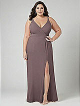 Alt View 1 Thumbnail - French Truffle Faux Wrap Criss Cross Back Maxi Dress with Adjustable Straps