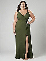 Alt View 1 Thumbnail - Olive Green Faux Wrap Criss Cross Back Maxi Dress with Adjustable Straps