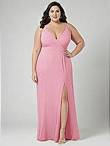 Alt View 1 Thumbnail - Peony Pink Faux Wrap Criss Cross Back Maxi Dress with Adjustable Straps