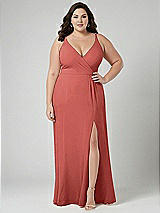 Alt View 1 Thumbnail - Coral Pink Faux Wrap Criss Cross Back Maxi Dress with Adjustable Straps