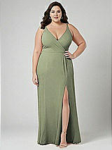 Alt View 1 Thumbnail - Sage Faux Wrap Criss Cross Back Maxi Dress with Adjustable Straps