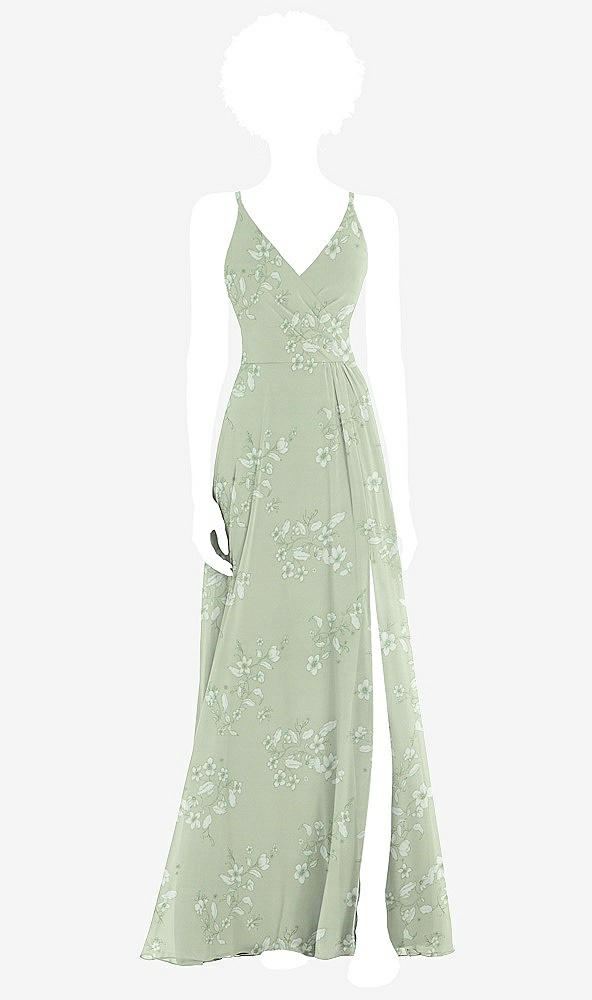 Front View - Vintage Primrose Sage Faux Wrap Criss Cross Back Maxi Dress with Adjustable Straps