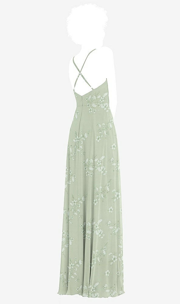 Back View - Vintage Primrose Sage Faux Wrap Criss Cross Back Maxi Dress with Adjustable Straps