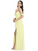 Side View Thumbnail - Butter Yellow Off-the-Shoulder Draped Sleeve Maxi Dress with Front Slit