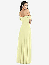 Rear View Thumbnail - Butter Yellow Off-the-Shoulder Draped Sleeve Maxi Dress with Front Slit