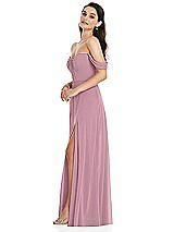 Side View Thumbnail - Dusty Pink Off-the-Shoulder Draped Sleeve Maxi Dress with Front Slit