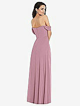 Rear View Thumbnail - Dusty Pink Off-the-Shoulder Draped Sleeve Maxi Dress with Front Slit