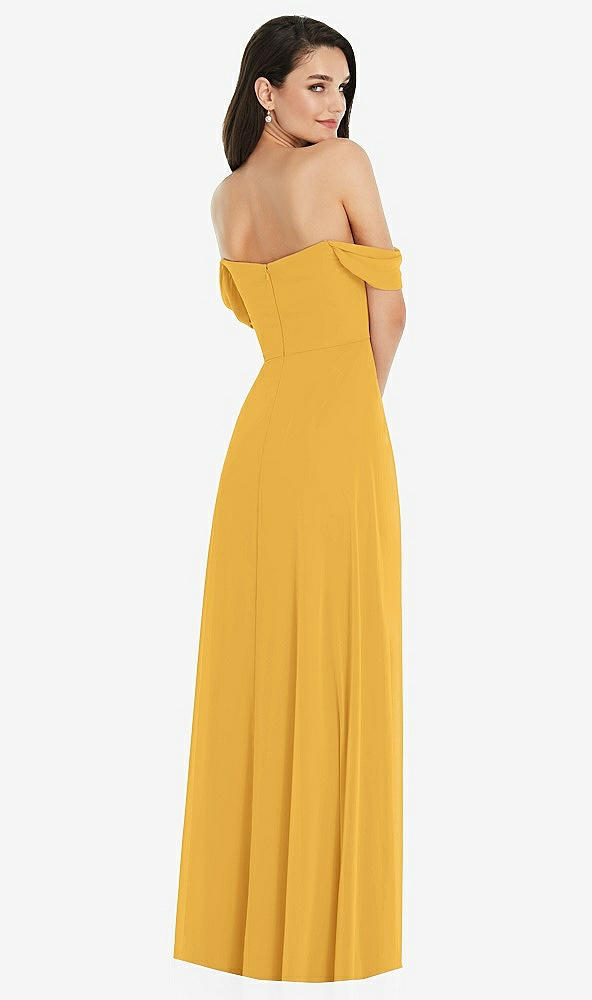 Back View - NYC Yellow Off-the-Shoulder Draped Sleeve Maxi Dress with Front Slit