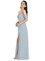 Side View Thumbnail - Mist Off-the-Shoulder Draped Sleeve Maxi Dress with Front Slit
