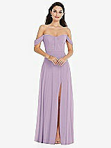 Front View Thumbnail - Pale Purple Off-the-Shoulder Draped Sleeve Maxi Dress with Front Slit