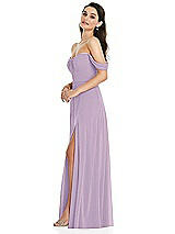 Side View Thumbnail - Pale Purple Off-the-Shoulder Draped Sleeve Maxi Dress with Front Slit