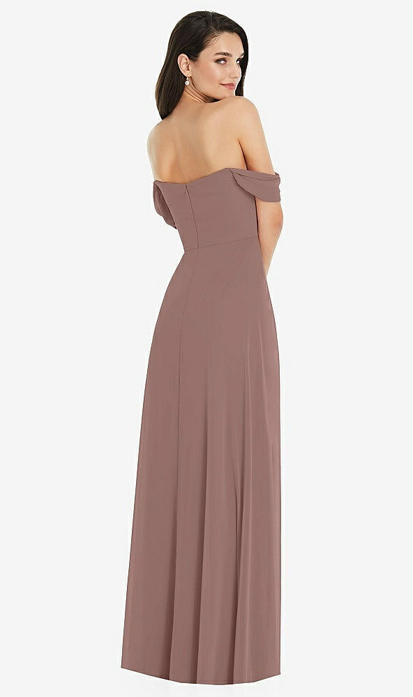 Back View - Sienna Off-the-Shoulder Draped Sleeve Maxi Dress with Front Slit
