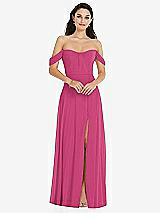 Front View Thumbnail - Tea Rose Off-the-Shoulder Draped Sleeve Maxi Dress with Front Slit