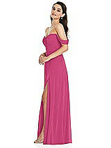 Side View Thumbnail - Tea Rose Off-the-Shoulder Draped Sleeve Maxi Dress with Front Slit