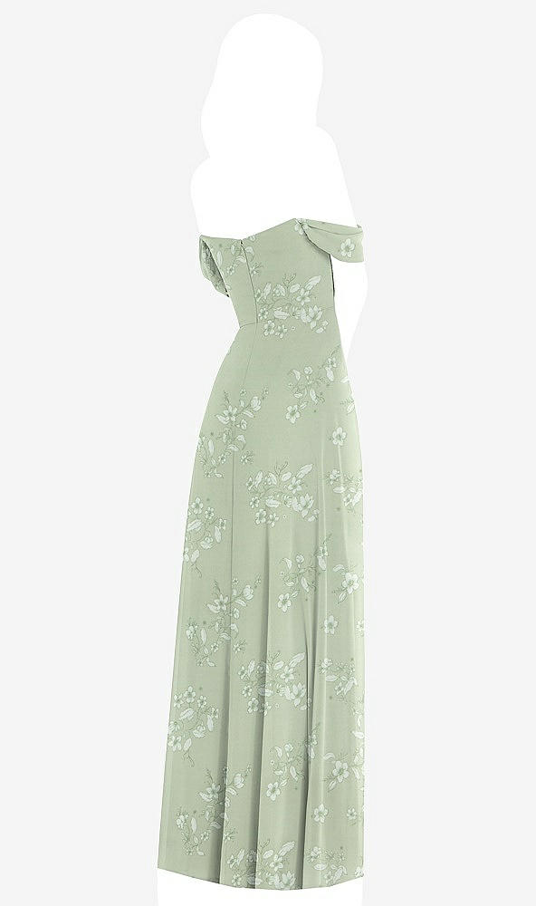 Back View - Vintage Primrose Sage Off-the-Shoulder Draped Sleeve Maxi Dress with Front Slit